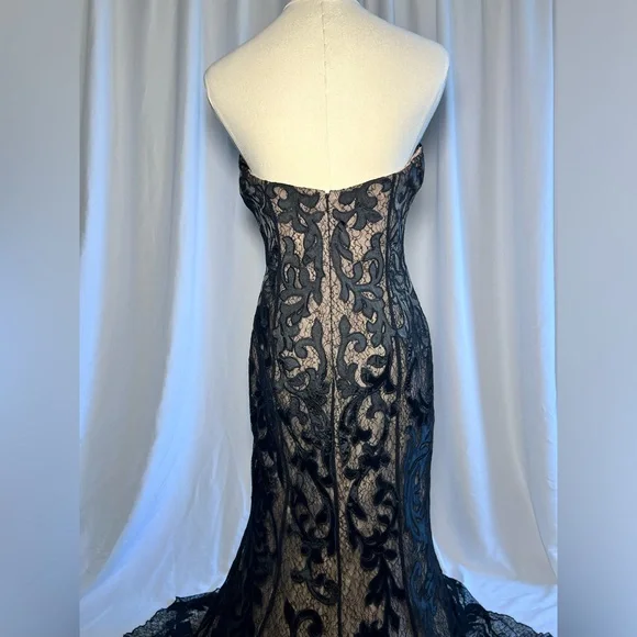 JOVANI Black and Tan Strapless Mermaid Gown | 6 - Picture 8 of 16